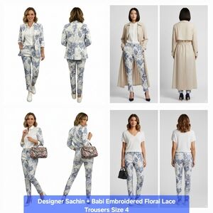 Designer Sachin + Babi Embroidered Floral Lace Trousers Size 4